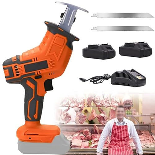 Commercial Bone Saw Machine | Electric Butchers Saw, Reciprocating Saws | Hacksaw Handheld Cordless Tools for Cutting Meat/Bones- 2 Battery+2 Sawtooth,Black