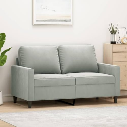 Willood 2-Sitzer-Sofa Couch für Wohnzimmer, Polstersofa mit Metallgestell, Loungesofa Zweisitzer Wohnzimmersofa Wohnzimmermöbel Hellgrau 120 cm Samt