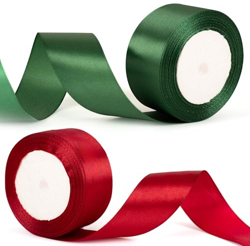 40 mm breites burgunderrotes und grünes Band zum Verpacken von Geschenken, dickes rotes und grünes Band, Schleifen für Weihnachtsgeschenke, Bastel- und Dekorationsband