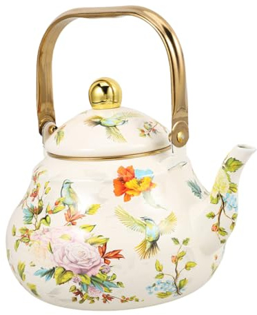 Ciieeo Théière Émaillée 1,5 l Vintage à Motif Floral, Bouilloire En Émail Robuste, Chauffage Rapide, Pour Cuisinière, Usage Domestique Et Voyage