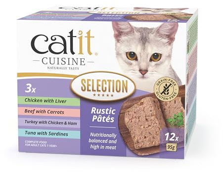 Catit Cuisine Variety Pâté, Grain Free Wet Cat Food in Gravy, Real Meat Food for Adult Cats, 95g Tetra Pack x12