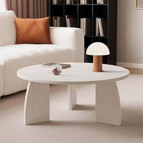 Mesa de centro redonda de nogal para sala de estar, mesa central pequeña simple y moderna con diseño bajo, mesa de té blanco/negro para espacios pequeños
