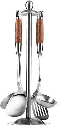 PUFAHAU Ustensiles de Cuisine pour Cuisiner/Servir, ustensiles de Cuisine - Ensemble d'ustensiles de Service en Acier Inoxydable 5 pièces - Louche en cuivre, cuillère de Service, fourchett