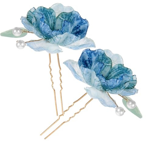 WATIIFUFU 2 Stück Haarschmuck mit Blauen Blumen Elegante Haarforken aus Stoff und Metall Sicher bei Allergien Passend für Hochzeiten und Festliche Anlässe