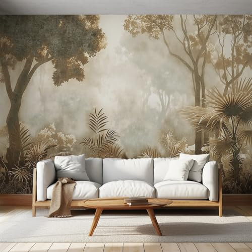 NOGAWA Papier Peint Motif Arbre Forêt, 3D Panoramique Papier Peint Plante Tropicale, Papier Mural Decoratif Pour Salon, Chambre, Tapisserie Murales, Décoration Murale 200x140cm