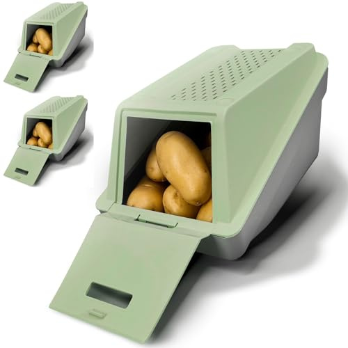 ARTECSIS Caja de almacenamiento para patatas – verde primavera – Juego de 3 unidades S – 3,5 L – Caja de verduras apilable con tecnología EasyClick – Incluye adhesivo para verduras
