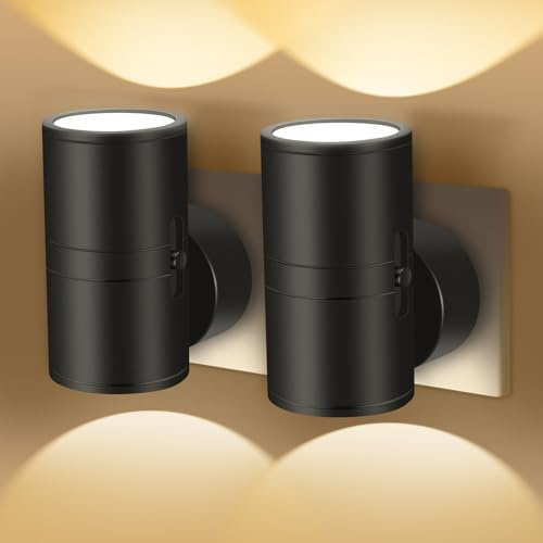 HOTUT Enchufe Moderno LED de Noche, 2 unidad, Luces de Noche Modernas se Conectan Pared, Blanco Cálido Brillo Ajustable 0-100 lm con Sensor Anochecer Amanecer para Dormitorios Pasillos Hallway Stairs