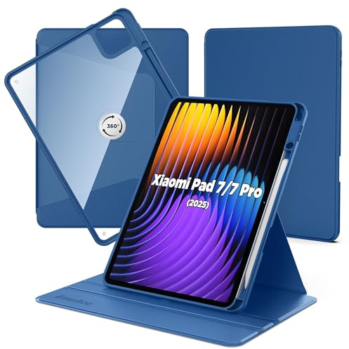 EasyAcc Funda Compatible con Xiaomi Mi Pad 7/7 Pro (11.2 Pulgadas), Modelo 2025，con Soporte para Pencil, Carcasa Soporte Rotación de 360 Grados Protectora Respaldo Clara, Azul océano