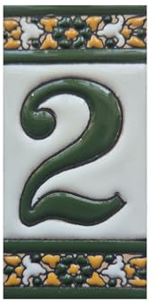 Sevillia Numéro de maison en céramique peint à la main Vert 11 × 5,5 cm (numéro 2)