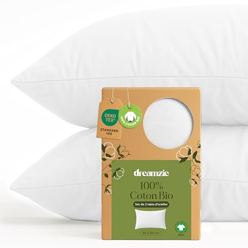 Dreamzie - 100% Bio-Baumwolle - Kissenbezug 30x50 cm Baumwolle - 2er Set - Weiß - Kissenbezug mit Reißverschluss - Oeko-Tex