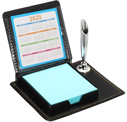 PATIKIL 1pcs Leather Sticky Notes Holder with Pen Holder, Post Notes Holder Storage Box Desktop Mini Case Business Card Holder Memo Pad Organizer for Desk Home Office Gift,Blue