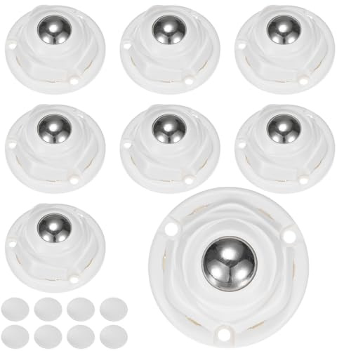 M METERXITY 8-Pack Self Adhesive Caster Wheels for Appliances, Nickel Plated Steel Balls 360°Rotation Small Casters Swivel for Kitchen Storage Box/Small Furniture, Appliance Slider [White]