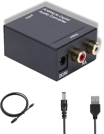 VGE Convertisseur Audio DAC Numérique Analogique Optique/Coaxial vers RCA Stéréo et Jack 3.5mm, Adaptateur pour TV,Xbox,PS4, Xbox,HDTV, Blu-ray avec Réduction de Bruit, Câble Toslink Inclus - Noir