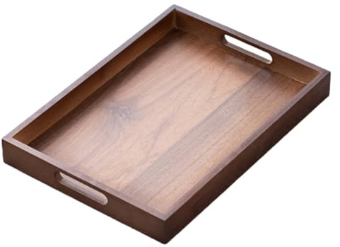 Fegtrtyoa Bandeja Rectangular de Madera de Bambú para Té, Color Nogal, con Asa para Almacenamiento, para Uso Doméstico, Juego de Té Japonés, 35 X 25 X 4 cm.