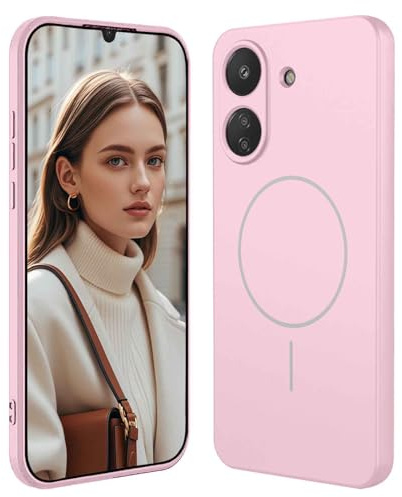 GOGME Funda De Silicona Líquida para Motorola Moto E13 con Carcasa Suave Y Shockproof Cover, Slim Case, Compatible con MagSafe - Rosa