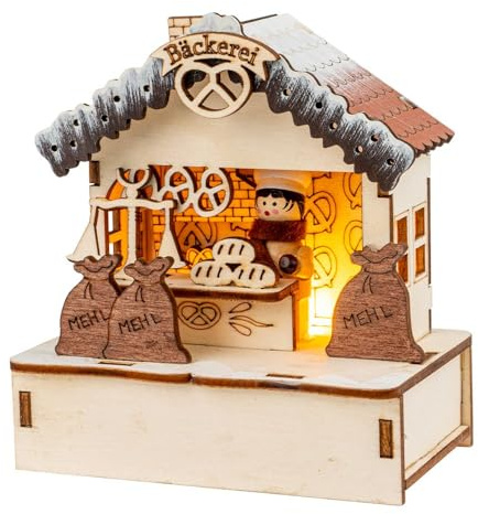 Ideen mit Herz | Casa LED | Mercado de Navidad | Casa en miniatura | Iluminación de Navidad | Decoración de Navidad | Decoración de madera | Arte de madera | Luz de ambiente | Funciona con pilas