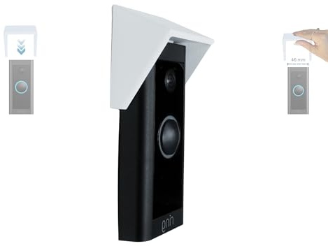 Decorative Rain and Sun Cover — Compatible with Ring Video Doorbell Hardwired (46 mm Width Only) — Weatherproof Anti-Glare Protective Housing — Flat (White)