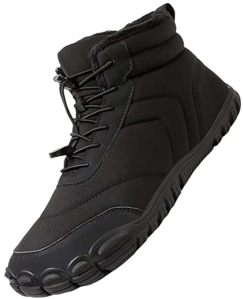 Barfotaskor herr vinter, vinterskor herr fodrade, vandringsskor, lätta snöskor, platta utomhusskor, mjuka vandringsskor, halkfria sneakers, vattentäta, komfortskor för utomhus, camping, svart, 44 EU