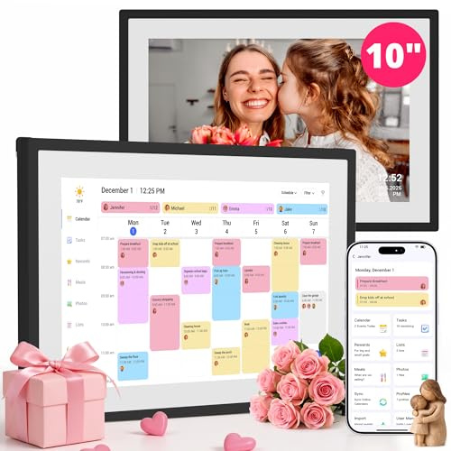 Digital Calendar 10 Inch Touch Screen, Electronic Calendar and Chore Chart for Family Monthly/Weekly Planner, Interactive Smart Calender with Task Rewards, Meal Planner, Desk Mount