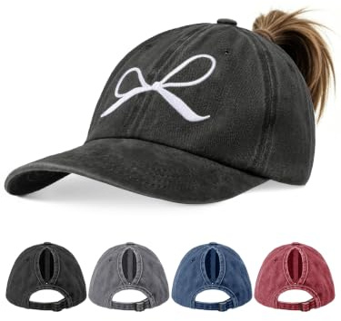 Tolaler Pferdeschwanz Baseball Cap Damen Baseballkappe Vintage Verstellbare mit Zopf Loch Atmungsaktiv Sonnenschutz Basecap für Sport Sommer Outdoor Freizeit