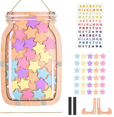 Reward Jar with 30 Stars, Magnetic Reward Jar for Good Behaviour, Wooden Rewards Chart with Stickers, Motivate Good Behavior, Incentive Jars for Students for Daily Routine, Chores, Bedtime & Class