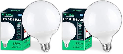 V-TAC Lampadina LED Globo 22W (Equivalenti a 155W) G120 - Attacco E27-2600 Lumen - Lampadina LED Massima Efficienza e Risparmio Energetico - Luce 6500K Bianca Fredda (Confezione da 2)