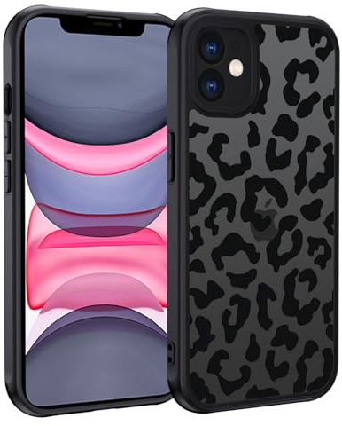 XTCASE Cover per iPhone 11, Custodia Aesthetic Leopardata Motivo Traslucida Opaca Posteriore Ultra Sottile Leggera Silicone TPU Morbido Antiurto Retro PC Rigido Antigraffio Case, Nero