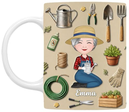 Cadeau Plus Mug Personnalisé Prénom - Femme Qui Aime Le Jardin - Jardinage femme, Idee cadeau jardinage, Cadeau collegue de travail femmes, Mug personnalisé photo, Tasse drole collegue (Modèle #2)