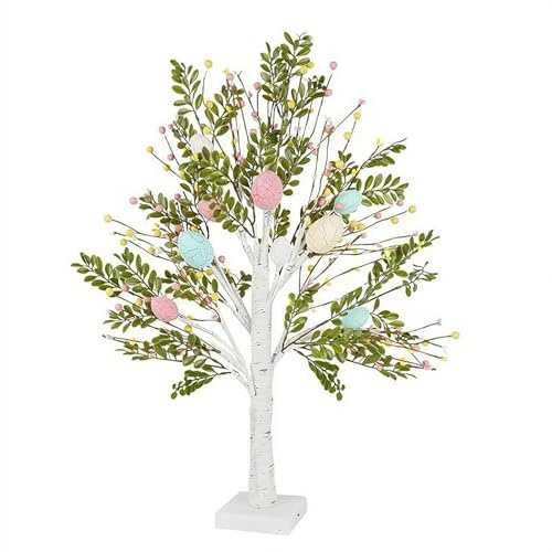 Easter Egg Tree with Eggs Ornaments, 2026 Easter Decorations Lighted White Birch Tree with Timer Battery Powered, for Home Tabletop Centerpiece Spring Indoor Decorations