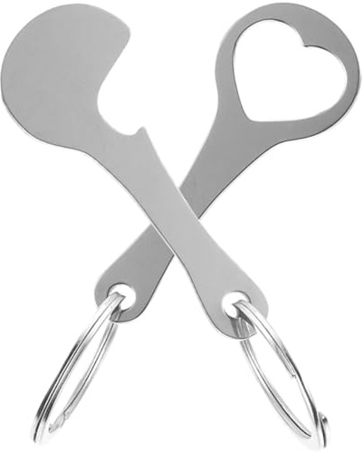 Milisten 2pcs Metal Shopping Trolley Token Keychain Set with Crescent Heart Designs, Stainless Steel Cart Coin Accessories for Grocery Shopping, Small Sturdy Keyring for Supermarket Use