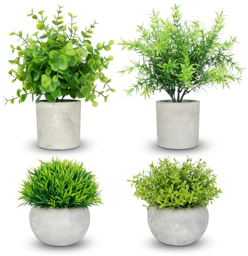 4 Stück Kunstpflanze Kleine Kunstpflanzen im Topf für Wohnzimmer Office | Deko Künstliche Pflanzen Eukalyptus Rosmarin, Fake Plants für Deko Badezimmer Schlafzimmer Zimmer Küchen Wanddeko