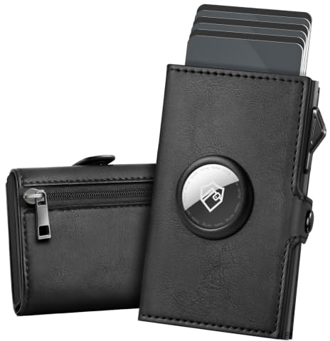 YESIIW Portmonee Herren AirTag mit Extrem Kompakt - Pop Up Kartenetui Herren für bis zu 11 Karten & 2 Ausweis, RFID Geldbörse Smart Wallet mit Münzfach, AirTag Geldbeutel für Alltag, Reise & Büro