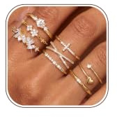 LOLIAS 8 Stück Ringe Gold/Silber Wasserfest Ring Verstellbar | Statement Ringe Damen Fingerring Stapelringe Verlobungsring Herz Promise Rings Set Schmuck