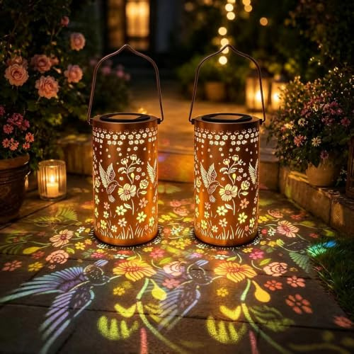 2 Stück Solarlaterne für Außen Hängend Stehend,Solarlampen für Außen Garten Tisch,Kolibri Gartenlaterne,Solar Laterne Outdoor,Solarleuchten für Balkon,Laterne Solar Außen Wetterfest IP65,Gartenleuchte
