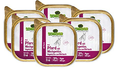 Schecker Nassfutter - Hundemenü - Pferd mit Mischgemüse - 6 x 200 g - 78% Pferd - getreidefrei - hypoallergen