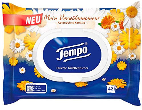Tempo Salviette umidificate per WC, motivo Il mio Verwöhnmoment: calendula e camomilla, 1 x 42 panni umidi in carta igienica (16 x 3200 g)
