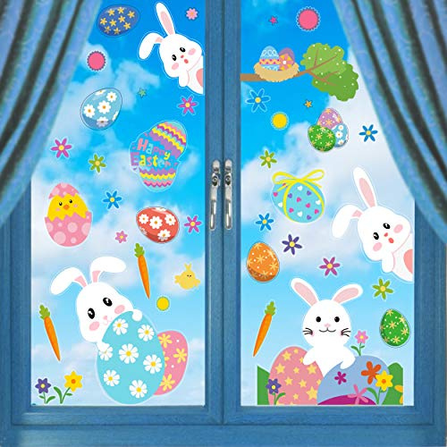 CCINEE Cute Easter Window Cling Stickers for Home Decoration,Bunny Easter Eggs Decals for Windows 12 Sheets