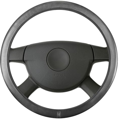 Walser Lenkradhülle Soft Grip 38 cm, Auto Lenkradbezug, Lenkradschoner, Lenkrad Zubehör mit Anti-Rutsch-Beschichtung, Universalgröße, Carbon Schwarz
