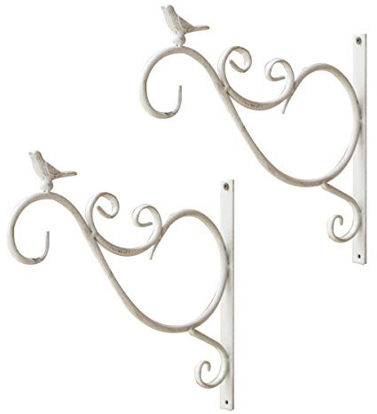 TentHome Vintage Blumenampelhalter Blumenampelhaken Wand 2 Stück Wandhalterung hängende Halterung Pflanze Haken mit Vogel Figur für Blumentopf, Blumenampel, Hängekörbe, Windspiele, Laternen, weiß | Pflanzenaufhänger Blumenampelhaken zum Aufhängen von Blumentopf Blumenampel Hängekörbe Windspiel Laternen Weiß 2 St.