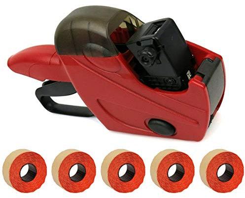 PB-Onlinehandel Preisauszeichner Set | UNO C6 Etikettier-Gerät | Hand-Auszeichner mit 7.500 Etiketten in leuchtrot permanent | robust und langlebig