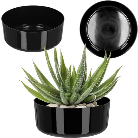 KADAX Ciotola Rotonda per Fiori in Plastica, Fioriera per Davanzale, Tavolo, Soggiorno (⌀ 26 cm, Nero)