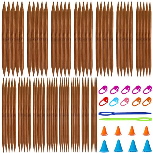Stricknadel Bambus Set 15 Größen (75 STK.) Nadelspiel Set,Stricknadeln für Socken,Stricknadeln Set 2 mm-10 mm mit Stricken Zubehör