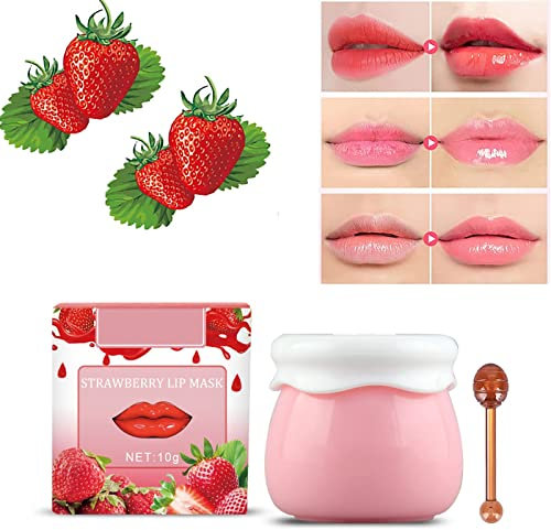 1/2PCS Lip Balm Honey Pot, Honey Lip Mask, Propolis Moisturizing Honey Lip Mask Lip Balm,Day and Night Repair Lip Sleeping Masks Honey Lip Balm, Anti-cracking Lip Balm - 10g (Strawberry)