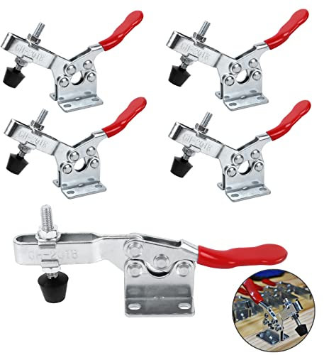 HUALIANG 5 Pezzi Toggle Morsetto,90 kg GH-201B Morsetti a Ginocchiera Toggle Verticale,Utensili Manuali Orizzontali,Clamp Morsetti Utensile a Mano in Metallo,Attrezzo a Levetta,per Officina Meccanica