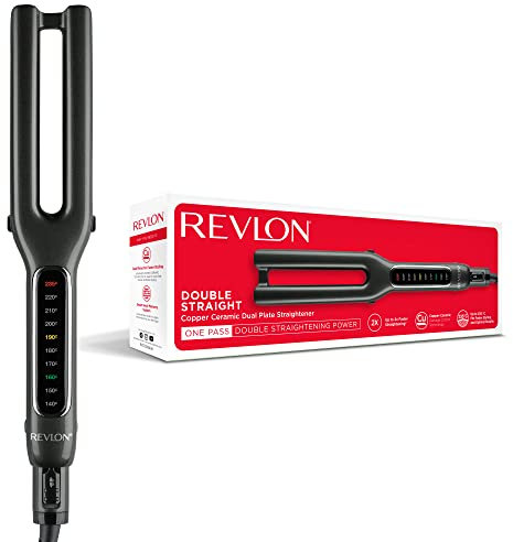 Revlon Double Straight Straightener (Dual Plate Design, Advanced Copper Ceramic Technology, LED Display, Smart Heat Memory System, 10 Heat Settings up to 235°C) RVST2204UK, Black
