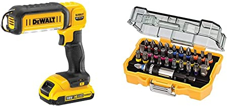 DEWALT DCL050-XJ 18 V XR Handheld LED Area Light, Bare Unit, Multi & DT7969-QZ, 32 Piece XR Professional Magnetic Screwdriver Bit Accessory Set, Yellow