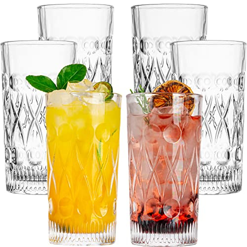 Claplante Crystal Highball Glasses, Set of 6 Glass Drinking Glasses, 11 oz Durable Drinkware Cups for Cocktails, Water, Juice, Beer, Wine-Special Edition Glassware Set, Dishware, Dishwasher Safe