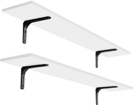 DINZI LVJ Long Wall Shelves, 47.3Inch Wall Mounted Shelves Set of 2, Extra Large Wall Storage Ledges with Sturdy Metal Brackets for Living Room, Bathroom, Bedroom, Kitchen, White