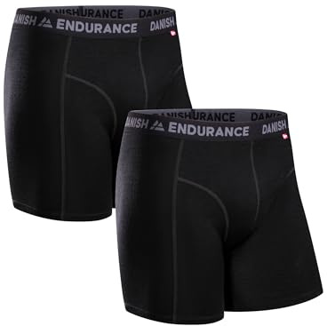 DANISH ENDURANCE Merino Wool Boxers, Odour Resistant, Anti Chafing Hiking Boxers, Optional Fly, 1 or 2 Pack, Black Melange, M