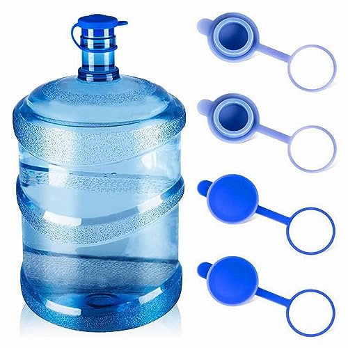 4 tappi di ricambio per bottiglie d'acqua da 5 galloni, silicone per gallone, guarnizioni a tenuta stagna, riutilizzabili, a scatto per bottiglie d'acqua da 55 mm (Blu)